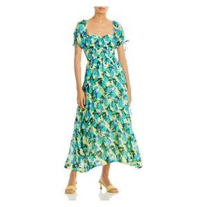 NICHOLAS Womens Yellow Tie Lined Short Sleeve Maxi Empire Waist Dress 2